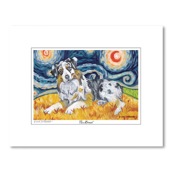 Australian Shepherd Starry Night Matted Print