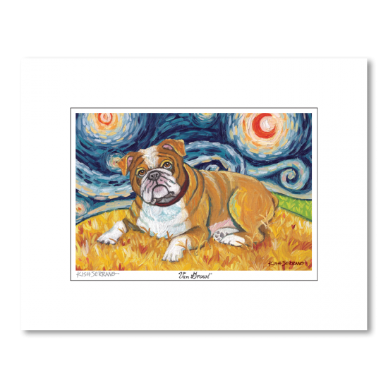 Bulldog Starry Night Matted Print