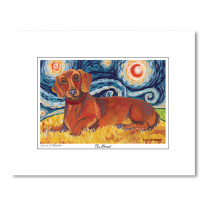 Dachshund Red Starry Night Matted Print