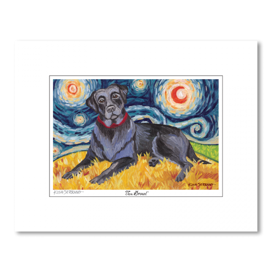 Labrador Black Starry Night Matted Print