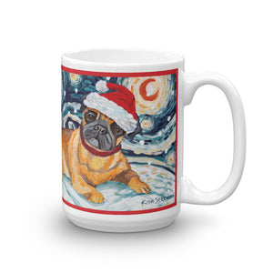 Pug Snowy Night Mug - 15oz