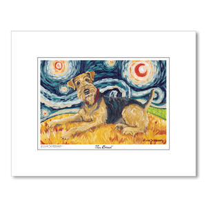 Airedale Terrier Starry Night Matted Art Print