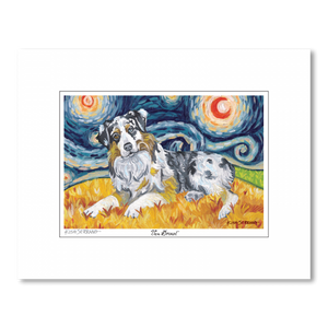 Australian Shepherd Starry Night Matted Print