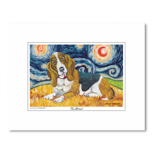 Basset Hound Starry Night Matted Print