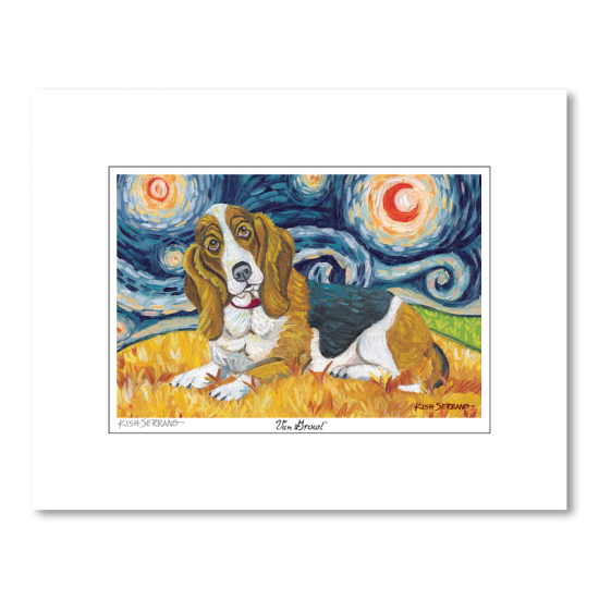 Basset Hound Starry Night Matted Print