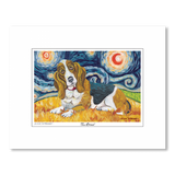 Basset Hound Starry Night Matted Print