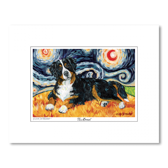 Bernese Mountain Dog Starry Night Matted Print