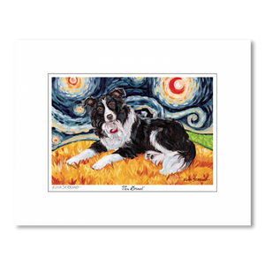 Border Collie Starry Night Matted Print