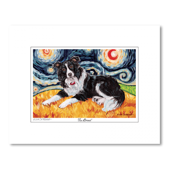 Border Collie Starry Night Matted Print