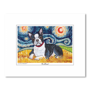 Boston Terrier Starry Night Matted Print