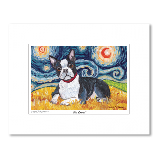 Boston Terrier Starry Night Matted Print