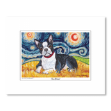 Boston Terrier Starry Night Matted Print