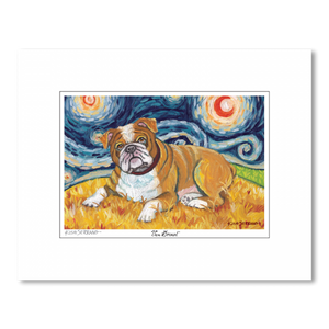 Bulldog Starry Night Matted Print