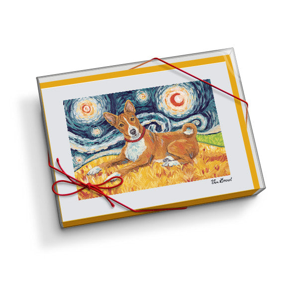 Basenji Starry Night Notecard Set