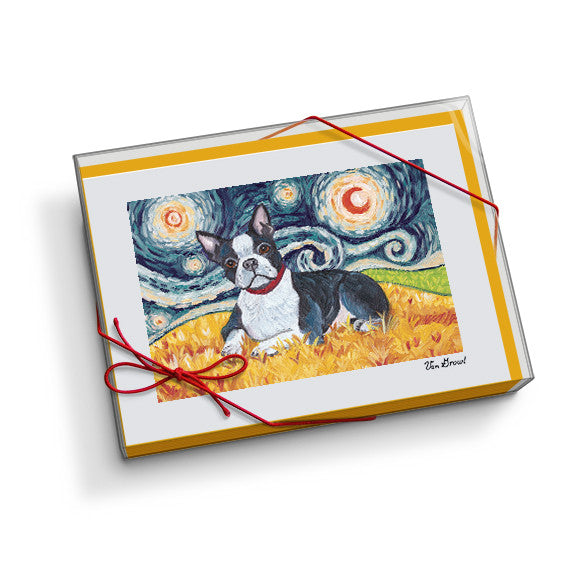 Boston Terrier Starry Night Notecard Set