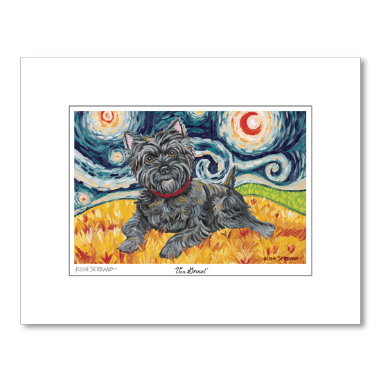 Cairn Terrier Dark Starry Night Matted Print