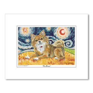 Chihuahua Longhair Starry Night Matted Print