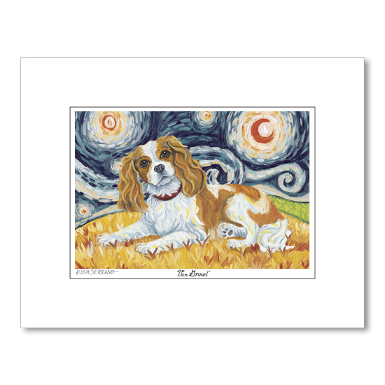 Cavalier King Charles Blenheim Starry Night Matted Print