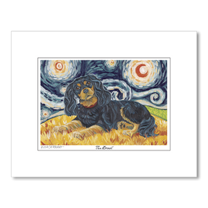 Cavalier King Charles Black and Tan Starry Night Matted Print