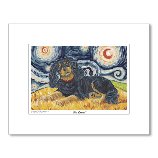 Cavalier King Charles Black and Tan Starry Night Matted Print