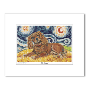 Cavalier King Charles Ruby Starry Night Matted Print