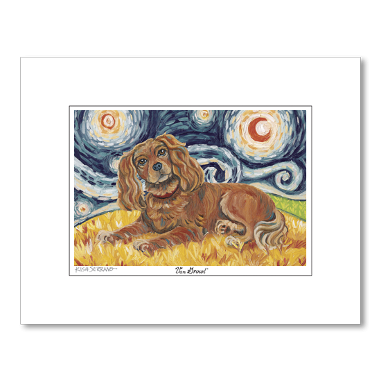 Cavalier King Charles Ruby Starry Night Matted Print