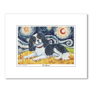 Cavalier King Charles Tri-Color Starry Night Matted Print