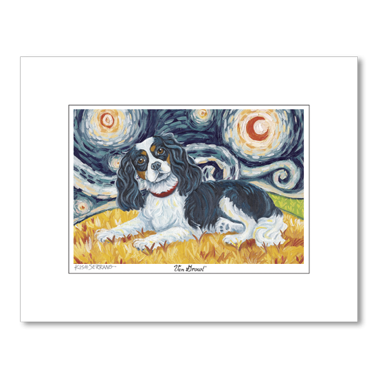 Cavalier King Charles Tri-Color Starry Night Matted Print