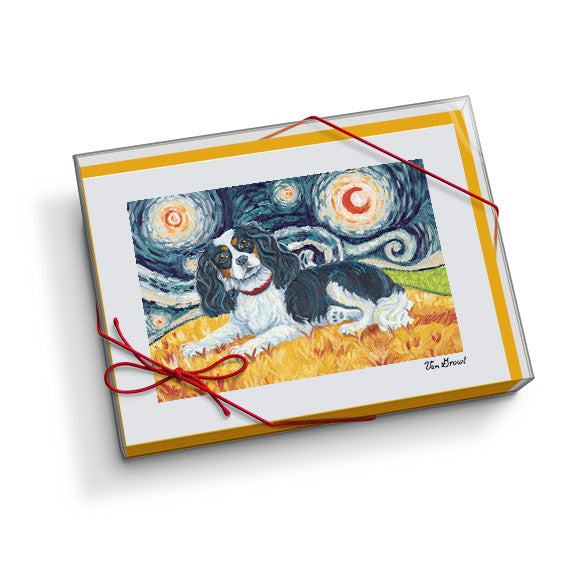 Cavalier King Charles Tri-Color Starry Night Notecard Set