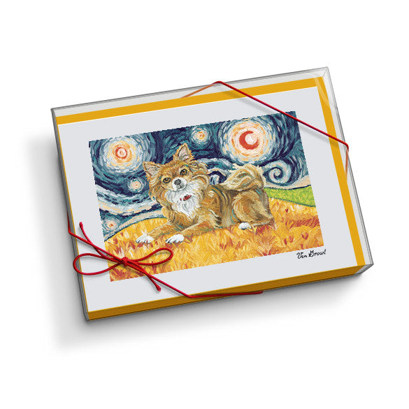 Chihuahua Longhair Starry Night Notecard Set