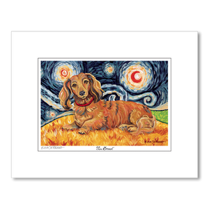 Dachshund Longhair Red Starry Night Matted Print