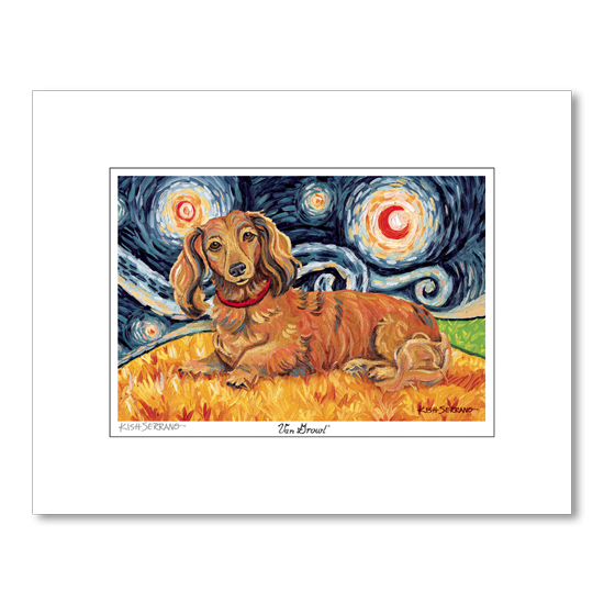 Dachshund Longhair Red Starry Night Matted Print