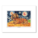 Dachshund Longhair Red Starry Night Matted Print