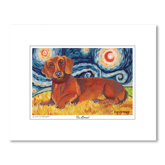 Dachshund Red Starry Night Matted Print