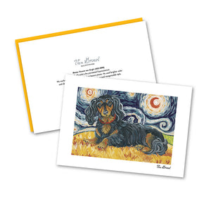 Dachshund Longhair Black and Tan Starry Night Notecard Set