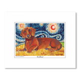 Dachshund Red Starry Night Matted Print