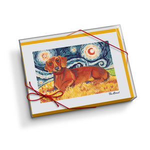 Dachshund Red Starry Night Notecard Set