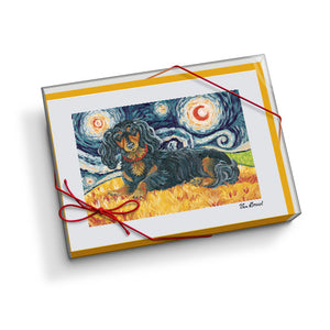 Dachshund Longhair Black and Tan Starry Night Notecard Set