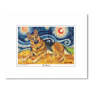 German Shepherd Starry Night Matted Print