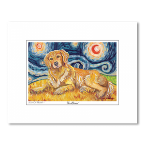 Golden Retriever Starry Night Matted Print