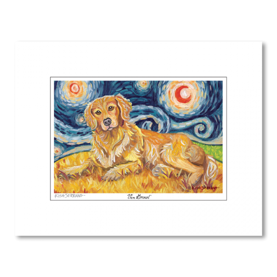 Golden Retriever Starry Night Matted Print