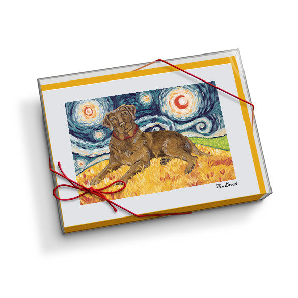 Labrador Chocolate Starry Night Notecard Set