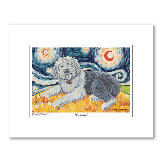 Old English Sheepdog Starry Night Matted Print