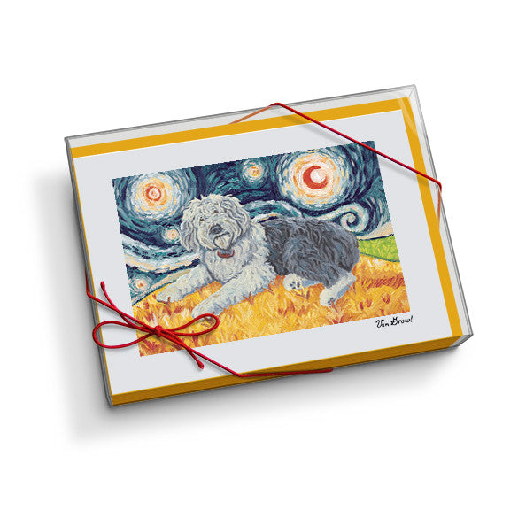 Old English Sheepdog Starry Night Notecard Set