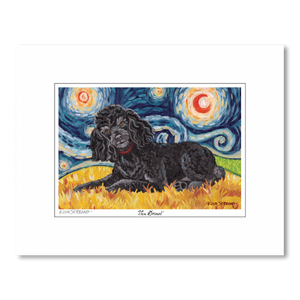 Poodle Black Starry Night Matted Print