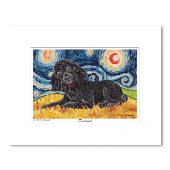 Poodle Black Starry Night Matted Print