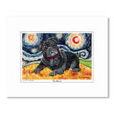 Pug Black Starry Night Matted Print