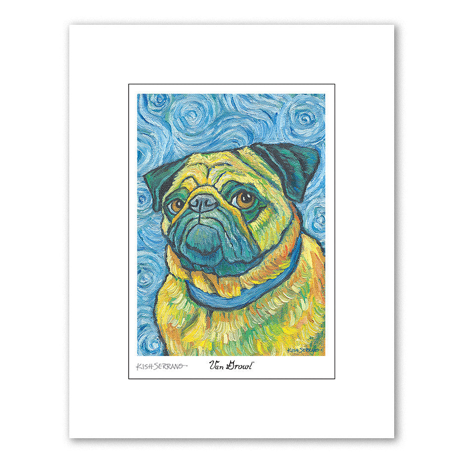 Pug Van Growl Portrait Matted Print