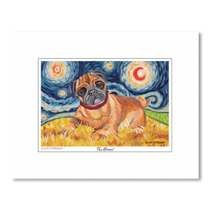 Pug Starry Night Matted Print