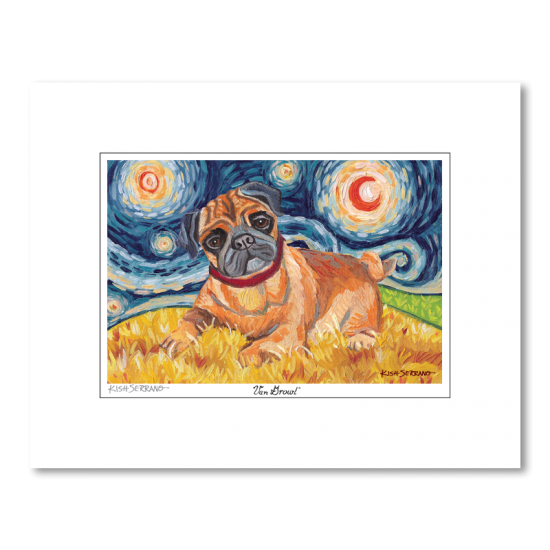 Pug Starry Night Matted Print